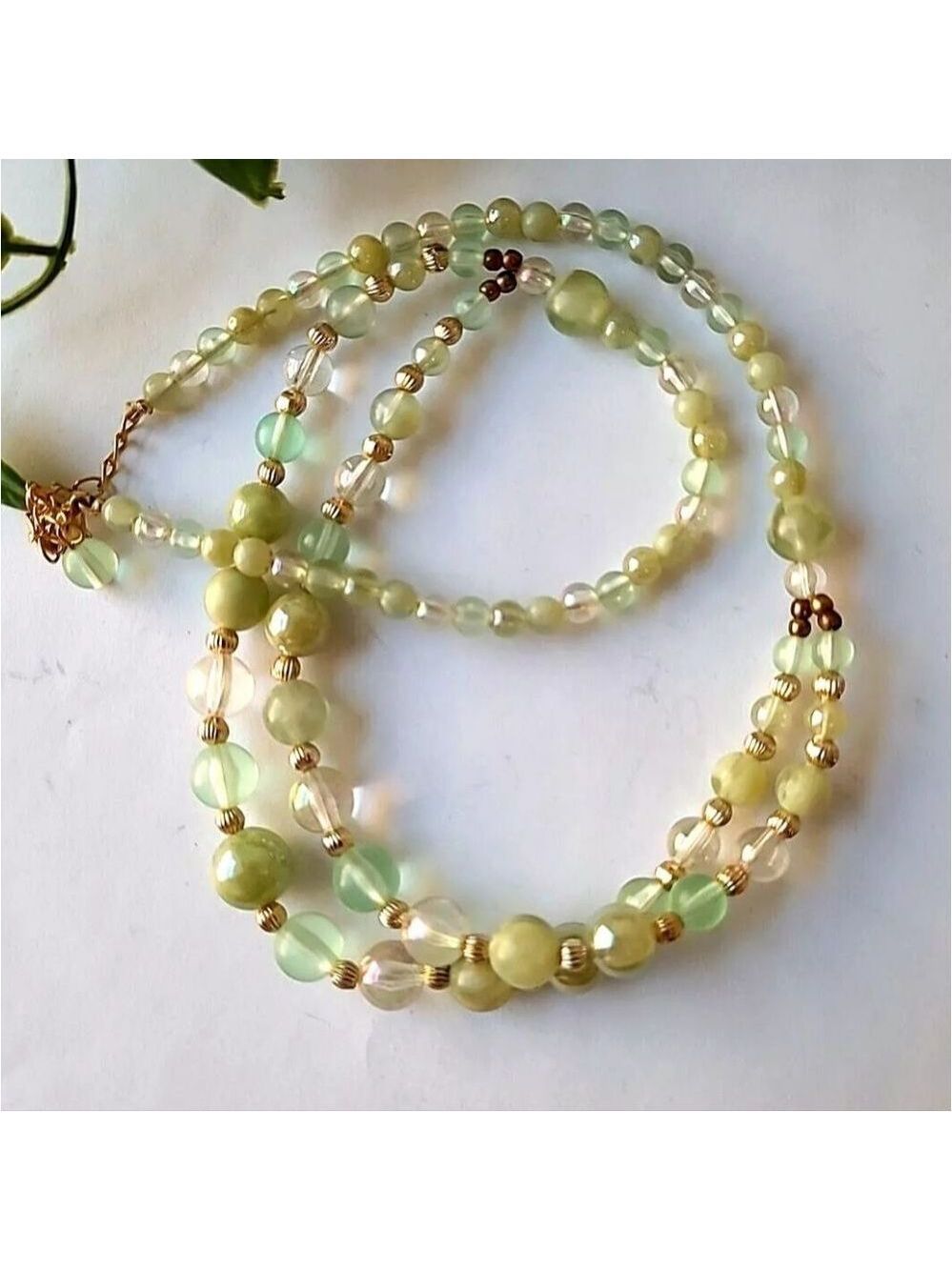 Vintage Lucite Light Green Beads Necklace 20"